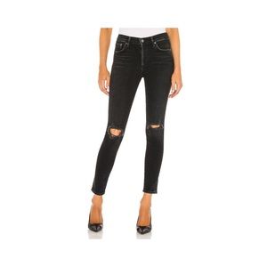 NWT AGolde Sophie Mid Rise Washed BlackDistressed